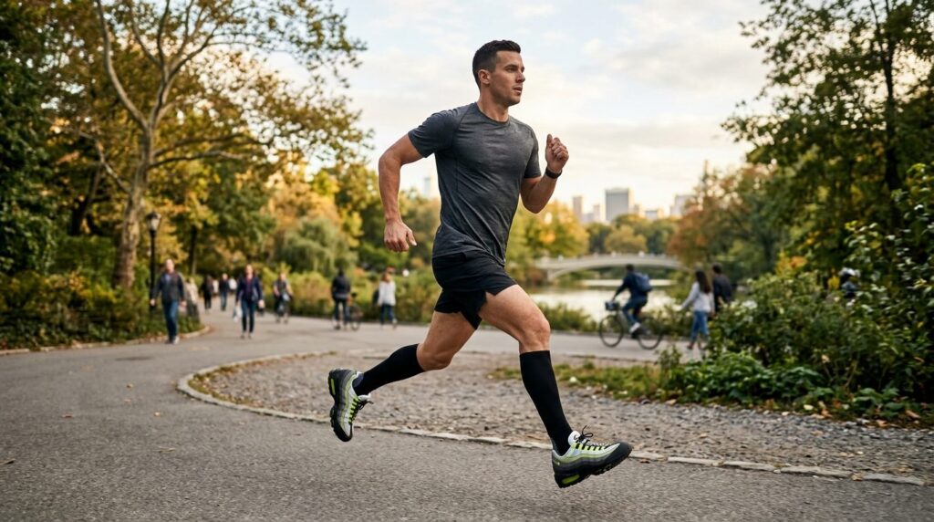Athletic lifestyle photograph of runner wearing Air Max 95 B