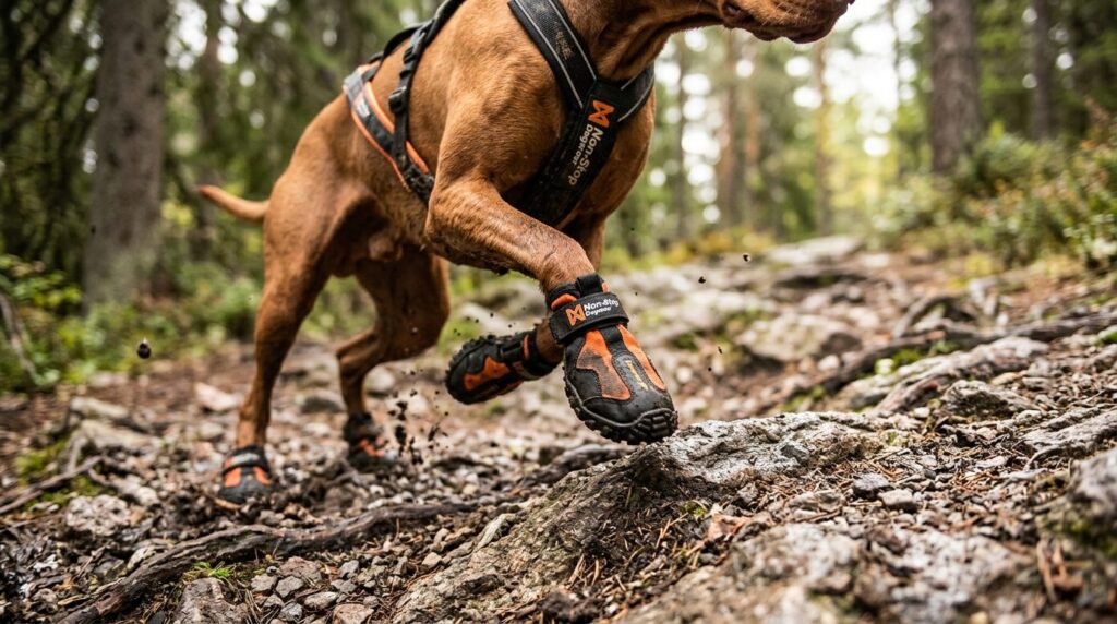 Close-up lifestyle shot of an active dog wearing protective