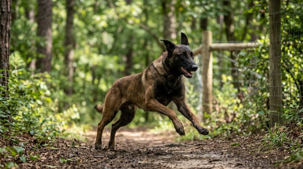 Close-up action shot of a fit dog running off-leash through