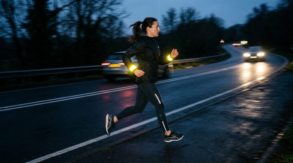 Action sports photograph in 16:9 format of a female runner j